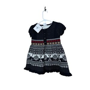 Hanna Andersson Baby Girl Fair Isle Snowflake Sweater Dress Black Red 18-24m NWT
